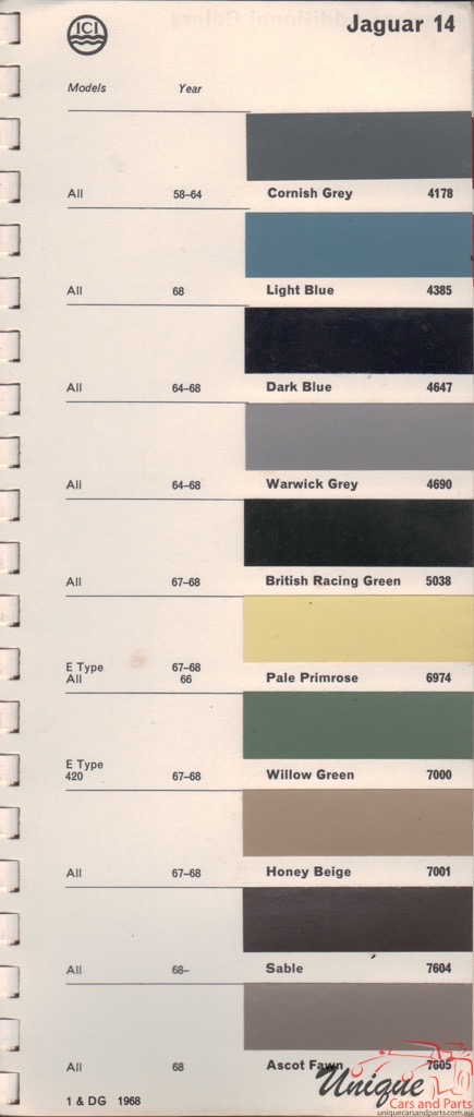 1958 - 1968 Jaguar Paint Charts Autocolor